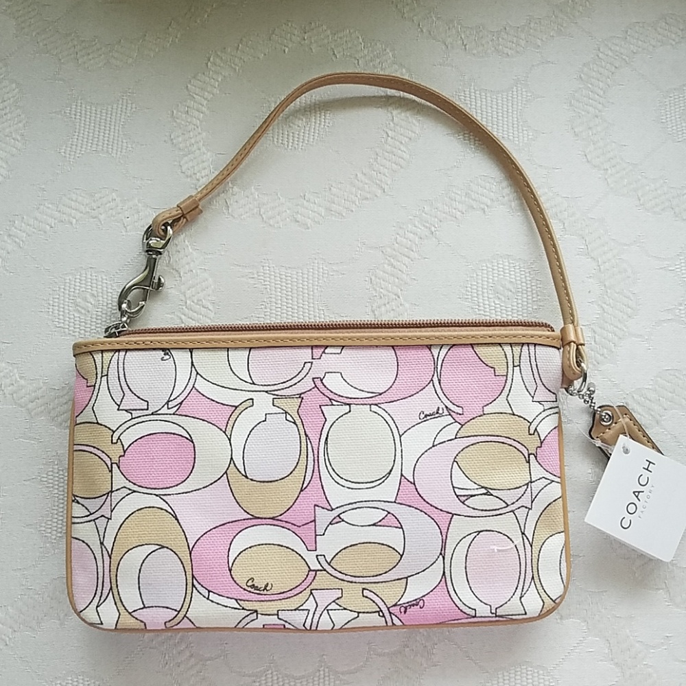 Authentic Pink Signature Multicolor Print Wristlet